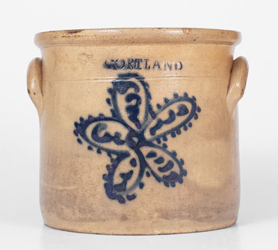 Cortland, New York Stoneware Jar w/ Cobalt Daisy Decoration, 1867-69