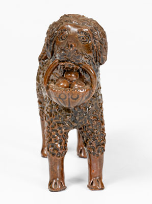 Pennsylvania Redware Standing Dog w/ Basket Figure, possibly Bell Family, Waynesboro, c1850-80