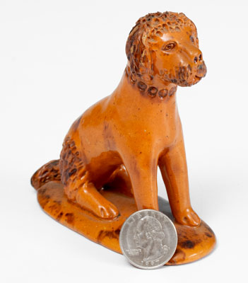 Pennsylvania Redware Seated Dog Figure w/ Manganese Accents, c1850-80