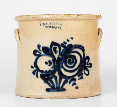 Scarce J. & E. NORTON / BENNINGTON, VT Stoneware Crock w/ Cobalt Flowering Urn, c1855