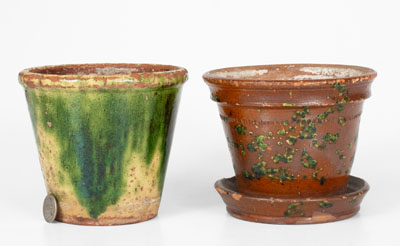 Lot of Two: Small-Sized Glazed Pennsylvania Redware Flowerpots