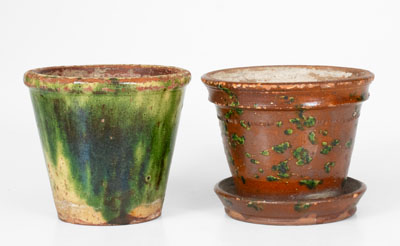 Lot of Two: Small-Sized Glazed Pennsylvania Redware Flowerpots