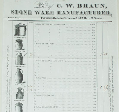 Rare C. W. BRAUN / BUFFALO, NY Illustrated Billhead, May 23, 1874