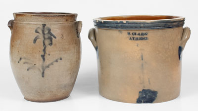 Lot of Two: Stoneware Jars incl. N. CLARK / ATHENS, NY w/ Coggled Rim