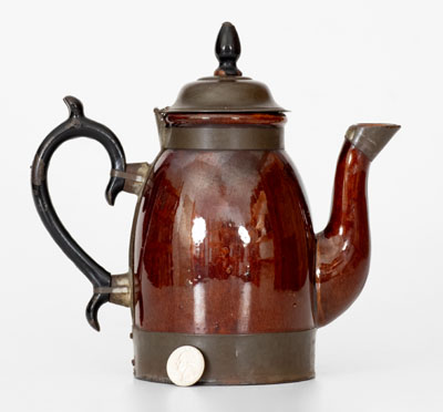 Scarce Stoneware Coffeepot w/ Tin Band Marked PAT. JUN, 27, 1876, F. SCHIFFERLE, ST. LOUIS, MO