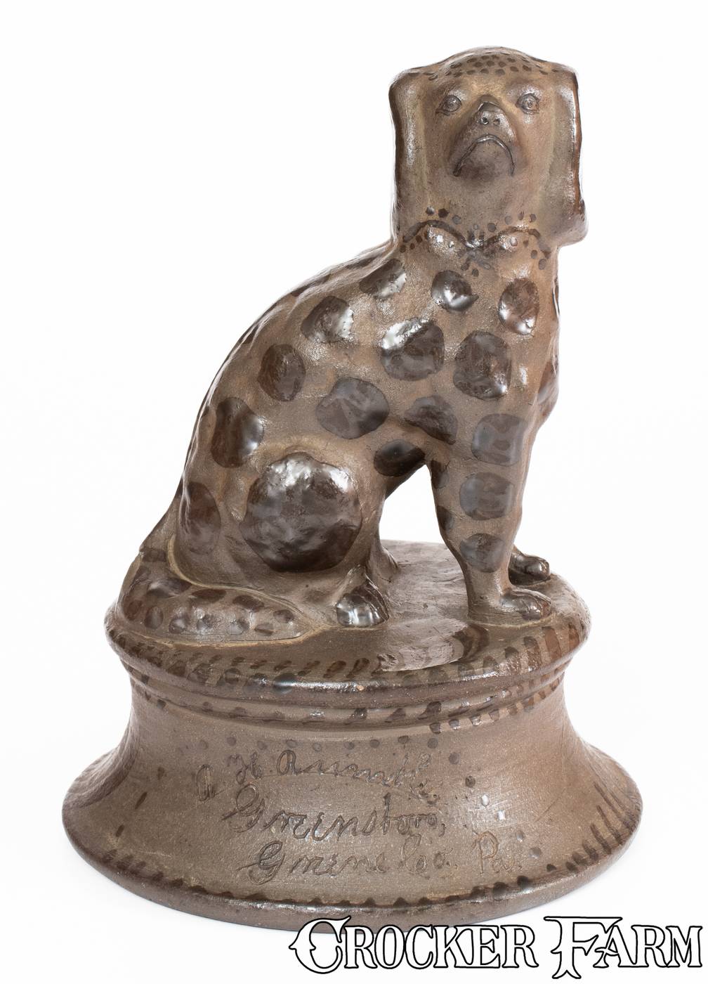 Greensboro, PA stoneware spaniel by Benjamin M. Rumble for his brother, Robert H. Rumble