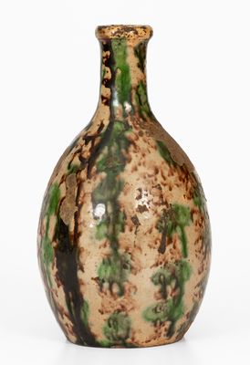 Extremely Rare Moravian Redware Bottle with Tortoiseshell Glaze, Salem, North Carolina