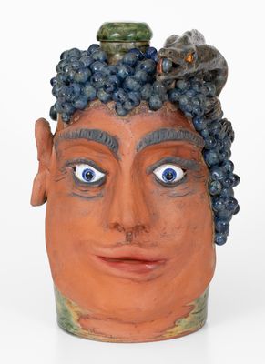 Rex Hogan Face Jug w/ Lizard and Grapes, Signed and Dated 2008