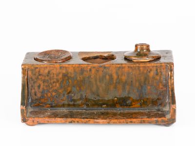 Copper-Glazed Redware Inkstand, PA or New England origin, early 19th century