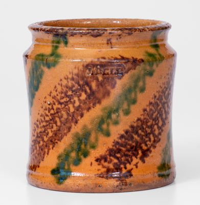 Exceptional Diminutive J. BELL (John Bell, Waynesboro, PA) Redware Jar, circa 1840