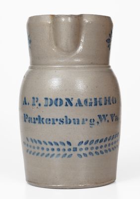 One-Gallon A.P. DONAGHHO / Parkersburg, W. Va. Cobalt-Decorated Stoneware Pitcher