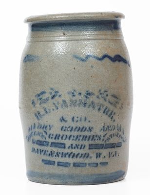 Rare Ravenswood, WV Advertising Stoneware Jar, Greensboro, PA origin, c1875