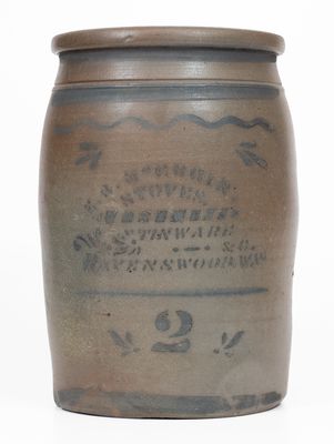 Rare Two-Gallon Stoneware Jar w/ Ravenswood, WV Advertising, Greensboro, PA, c1875