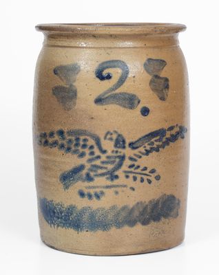 Scarce Two-Gallon Stoneware Jar w/ Stenciled Eagle Motif, probably West Virginia