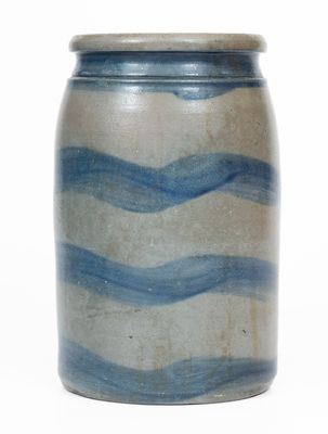 Probably Palatine, West Virginia Stoneware Jar w/ Cobalt Stripe Decoration, c1875