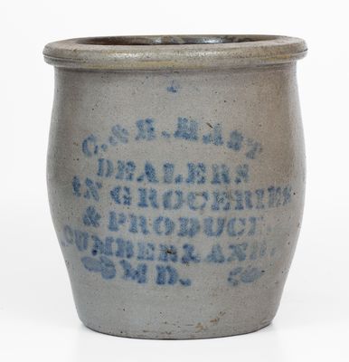 Cumberland, Maryland Stoneware Advertising Jar, Western PA origin, c1875