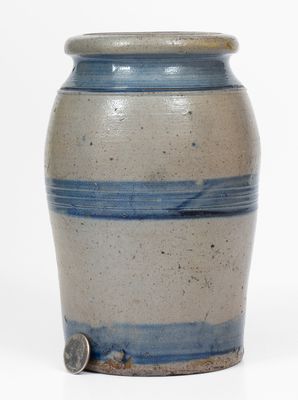 Scarce Western Pennsylvania Stoneware Jar w/ Cobalt Stripe Decoration, c1865