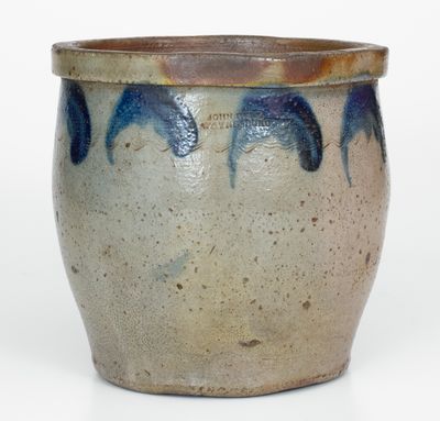 JOHN BELL / WAYNESBORO Stoneware Jar w/ Cobalt Foliate Decoration