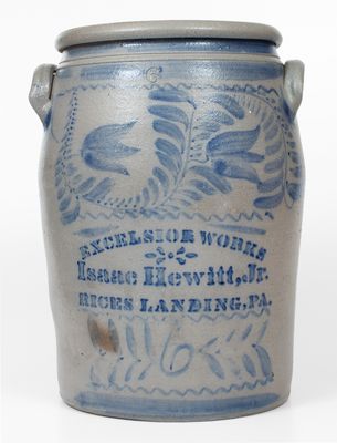 Fine EXCELSIOR WORKS / Isaac Hewitt, Jr. / RICES LANDING, PA Six-Gallon Stoneware Jar