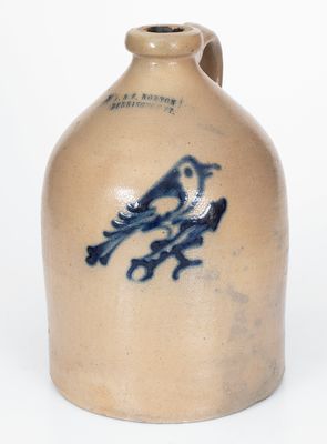 J. & E. NORTON / BENNNGTON, VT Stoneware Jug w/ Cobalt Bird on Branch Design