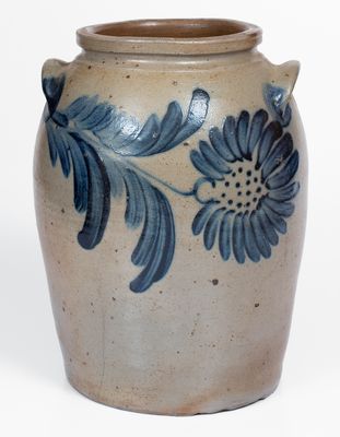 Rare and Fine Two-Gallon Baltimore Stoneware Jar w/ Elaborate Spotted Floral Decoration, c1840