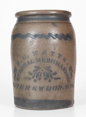 Rare One-Gallon Ravenswood, WV Stoneware Advertising Jar, circa 1875