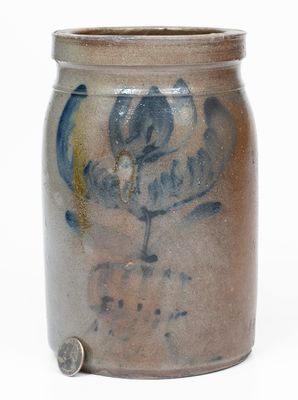 Rare attrib. David Parr, Jr. / Richmond, Virginia Stoneware Jar w/ Cobalt Flowering Stump Decoration