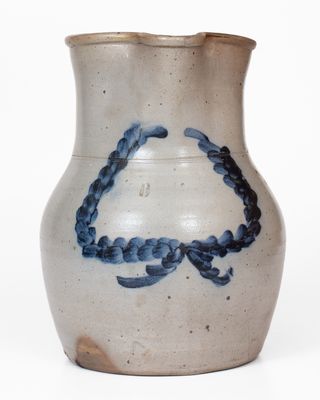 One-and-a-Half-Gallon Stoneware Pitcher w/ Cobalt Wreath Decoration, Northeastern U.S.