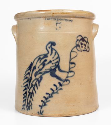 Five-Gallon W. ROBERTS / BINGHAMTON, NY Stoneware Bird Crock