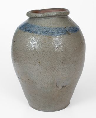 Two-Gallon attrib. Branch Green, Philadelphia Stoneware Jar w/ Coggled Bird-and-Leaf Motif