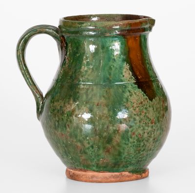 Rare Copper-Glazed Bristol County, Massachusetts Redware Pitcher, early 19th century