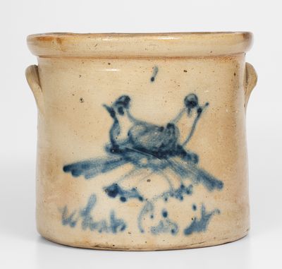 Rare One-Gallon Stoneware Crock w/ Cobalt Double Bird Decoration, Inscribed 