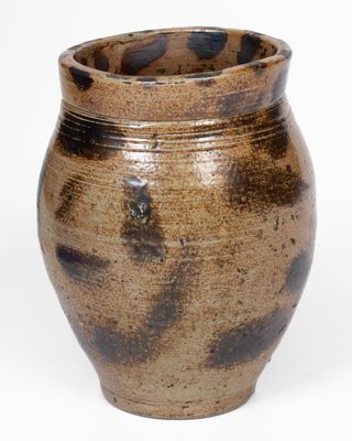 Rare Small-Sized Connecticut Stoneware Jar w/ Elaborate Brown Slip Brushwork, early 19th century