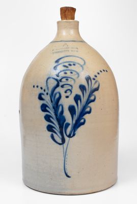 Four-Gallon F.B. NORTON Sons. / WORCESTER MASS Cobalt-Decorated Stoneware Jug, c1880