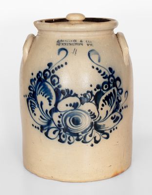 Four-Gallon J. NORTON & CO: / BENNINGTON, VT Lidded Stoneware Jar