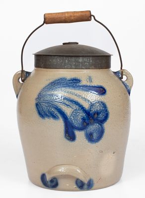 COWDEN & WILCOX / HARRISBURG Stoneware Batter Pail w/ Cobalt Cherries Decoration