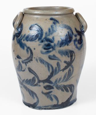 Attrib. David Parr, Sr., Baltimore, MD Stoneware Jar w/ Elaborate Cobalt Floral Decoration, c1825