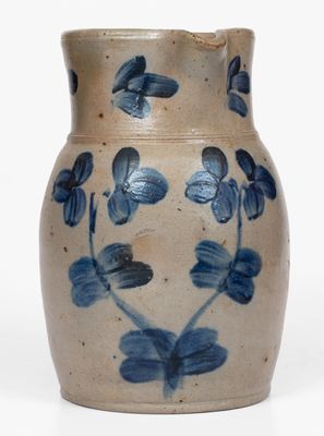 One-Gallon Baltimore Stoneware Pitcher w/ Cobalt Clover Decoration, c1860