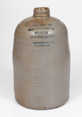 Stoneware Jug w/ Baltimore, MD Advertising, M. Triaca, Light & Camden Streets