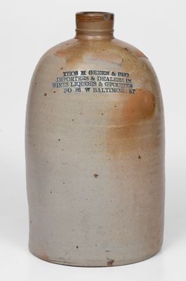 One-Gallon Baltimore, MD Stoneware Advertising Jug, Thomas M. Green & Bro.