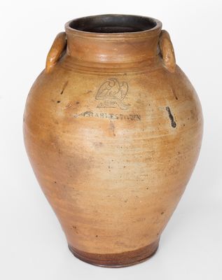 CHARLESTOWN, Mass. Stoneware Jar w/ Impressed Eagle-on-Cannon Motif, 1812-27