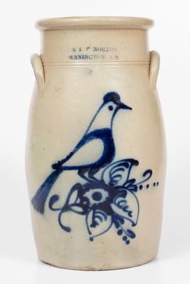 3 Gal. E. & L. P. NORTON / BENNINGTON, VT Stoneware Churn w/ Bold Bird Decoration