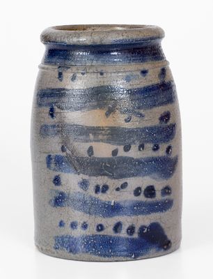 Exceptional Small-Sized Western PA Stoneware Canning Jar w/ Stripe and Dot Decoration