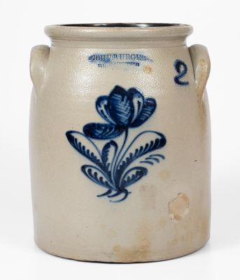 2 Gal. JOHN BURGER / ROCHESTER Stoneware Jar w/ Bold Slip-Trailed Floral Decoration