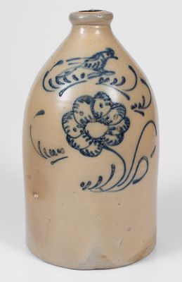 Attrib. Somerset, Massachusetts Stoneware Jug w/ Slip-Trailed Bird and Floral Decoration