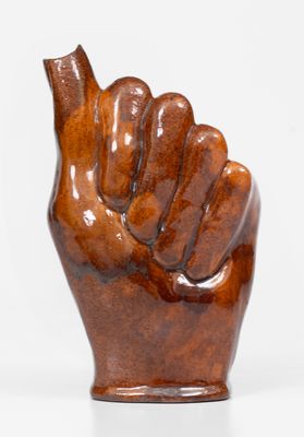 Rare and Fine Redware Hand-Form Bottle, American, 19th century