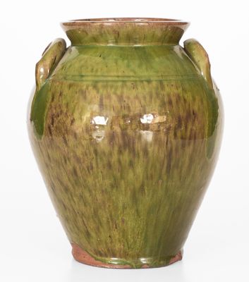 Rare and Fine New England Redware Jar with Vibrant Green Glaze