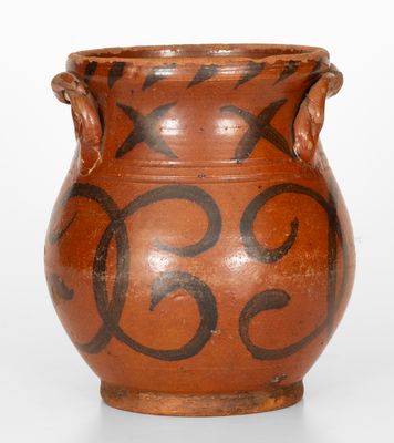 Scarce Redware Jar with Rope Handles att. David Mandeville, Circleville, NY, c1830