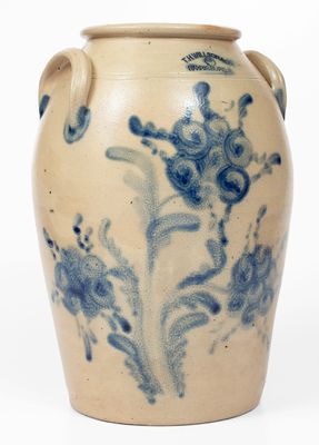 Very Fine 3 Gal. T. H. WILLSON / HARRISBURG, PA Stoneware Jar w/ Elaborate Floral Decoration