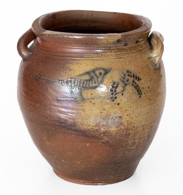 Exceedingly Rare and Important Adam States (NYC / NJ / CT) Stoneware Bird Jar, 18th century